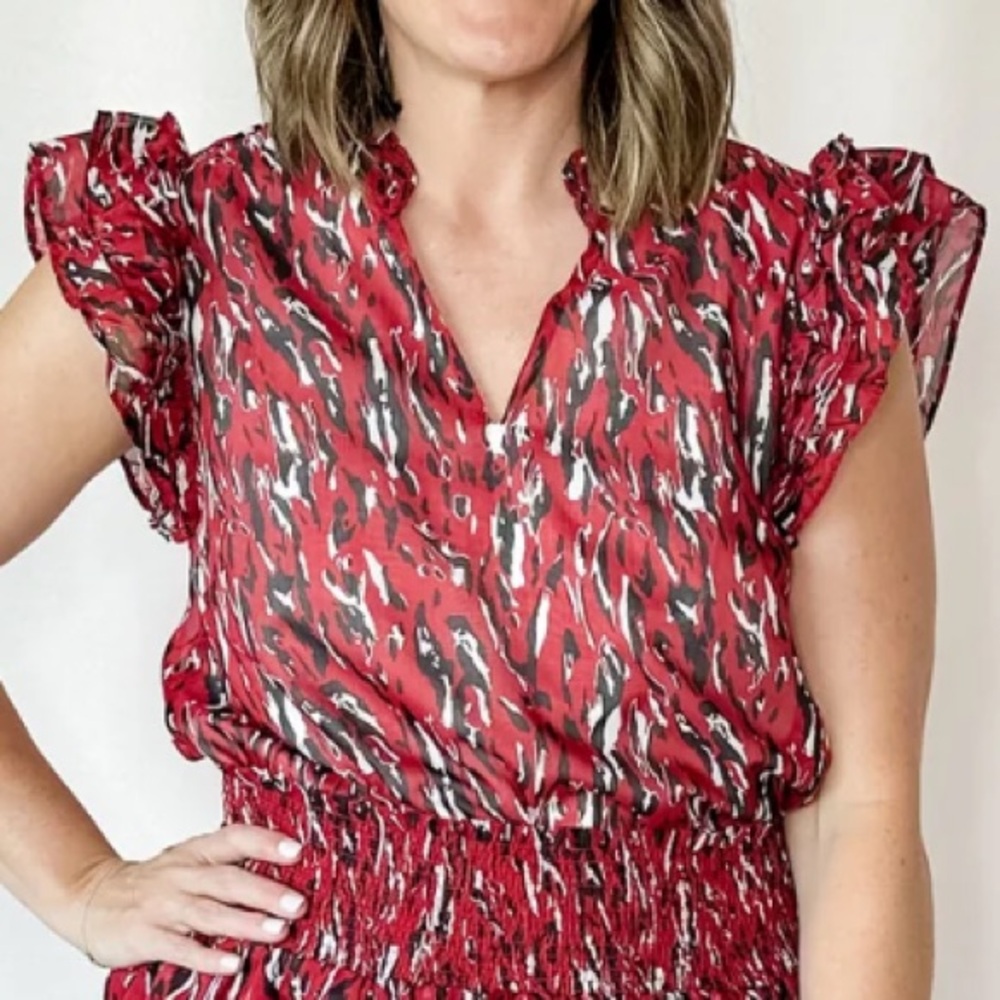 Mary Square Tigertails Red and Black Top